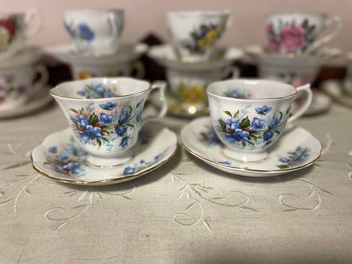 PAIR Royal Albert Blue Bell Tea Cup & Saucer Sets