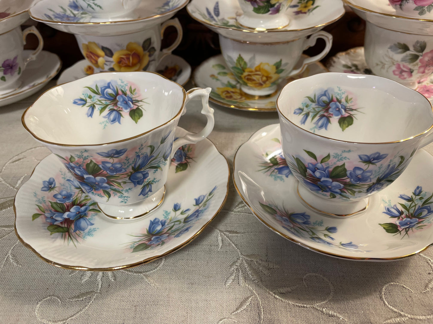 PAIR Royal Albert Blue Bell Tea Cup & Saucer Sets